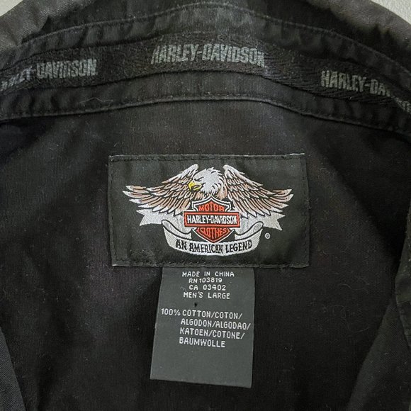Harley Davidson Work Shirt Mens L Button-Down Long Sleeve Black Red Embroidered - Picture 7 of 11
